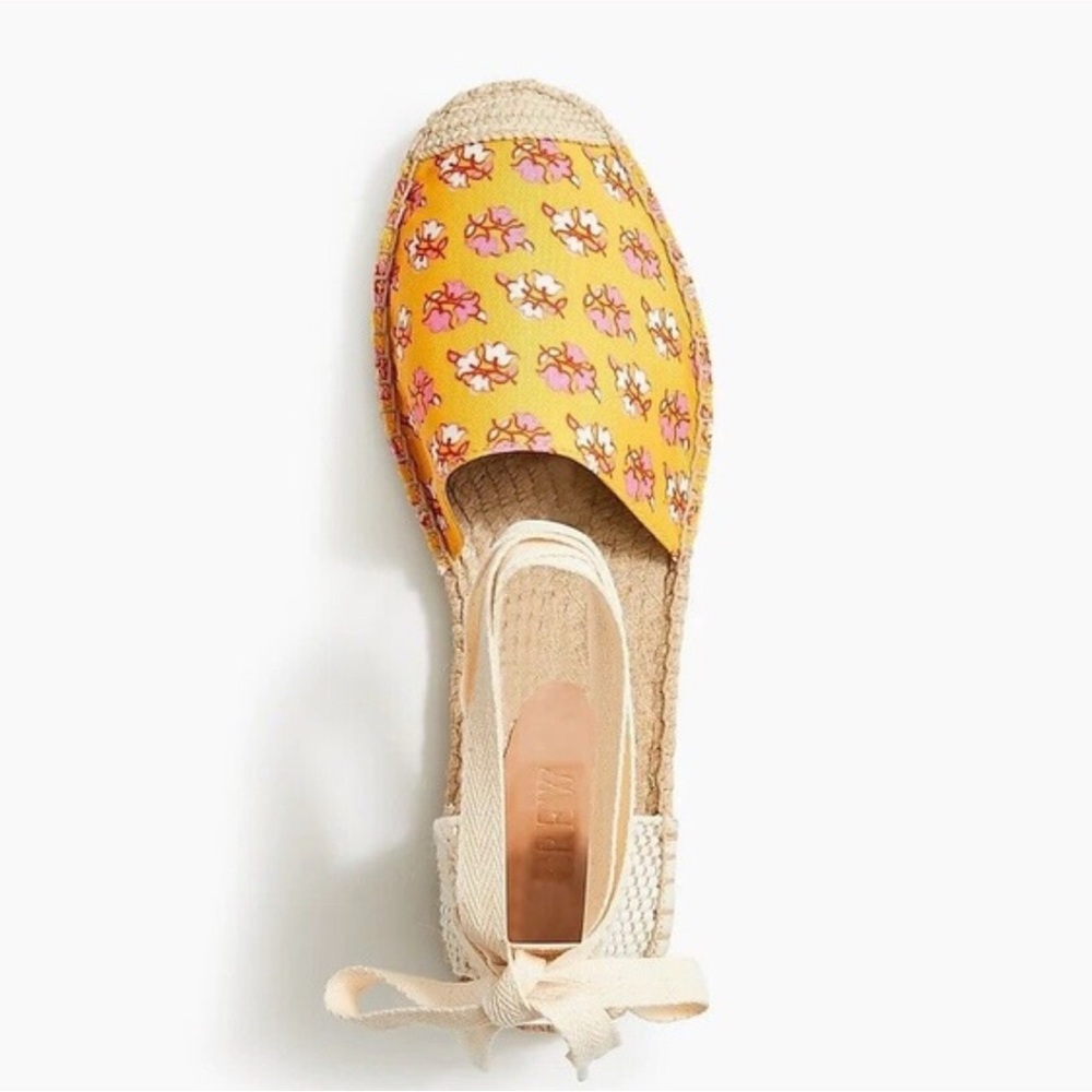 J. CREW Yellow Orange Pink Floral Flat Lace Up Espadrilles Shoes 7.5